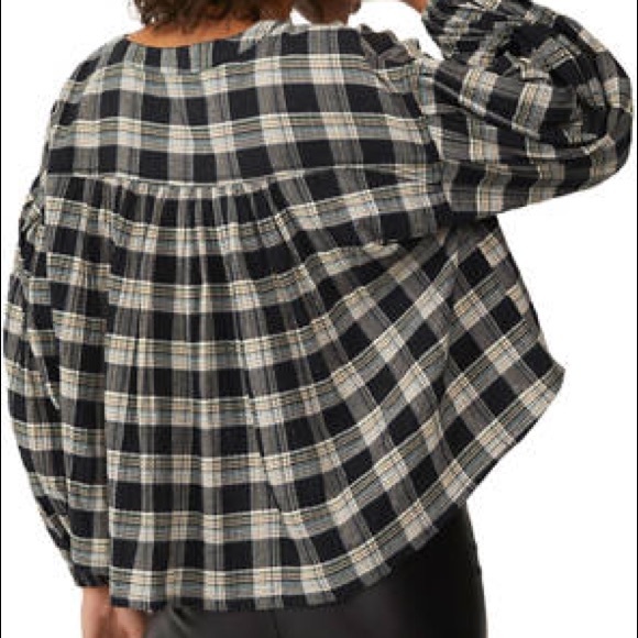 FREE PEOPLE Jessi Plaid Shirt NWT Sz M Black - Picture 9 of 13